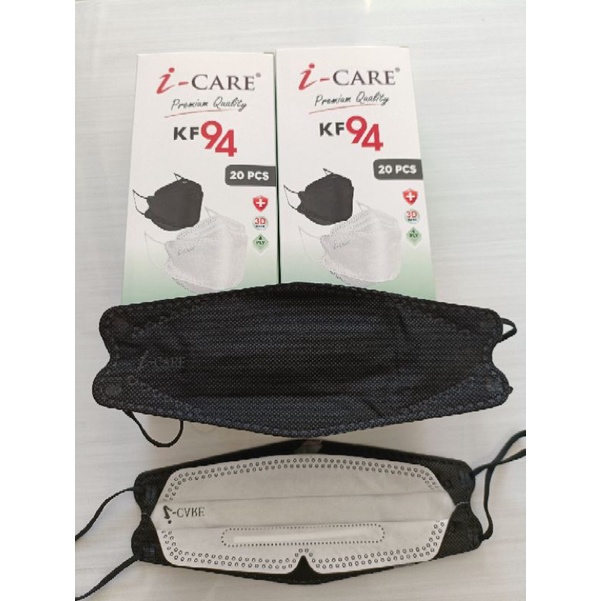masker kf94 icare 3d 1pack isi 10pc model korea original DEWASA  4ply spesial hitam putih( KF94 10pc 4ply)