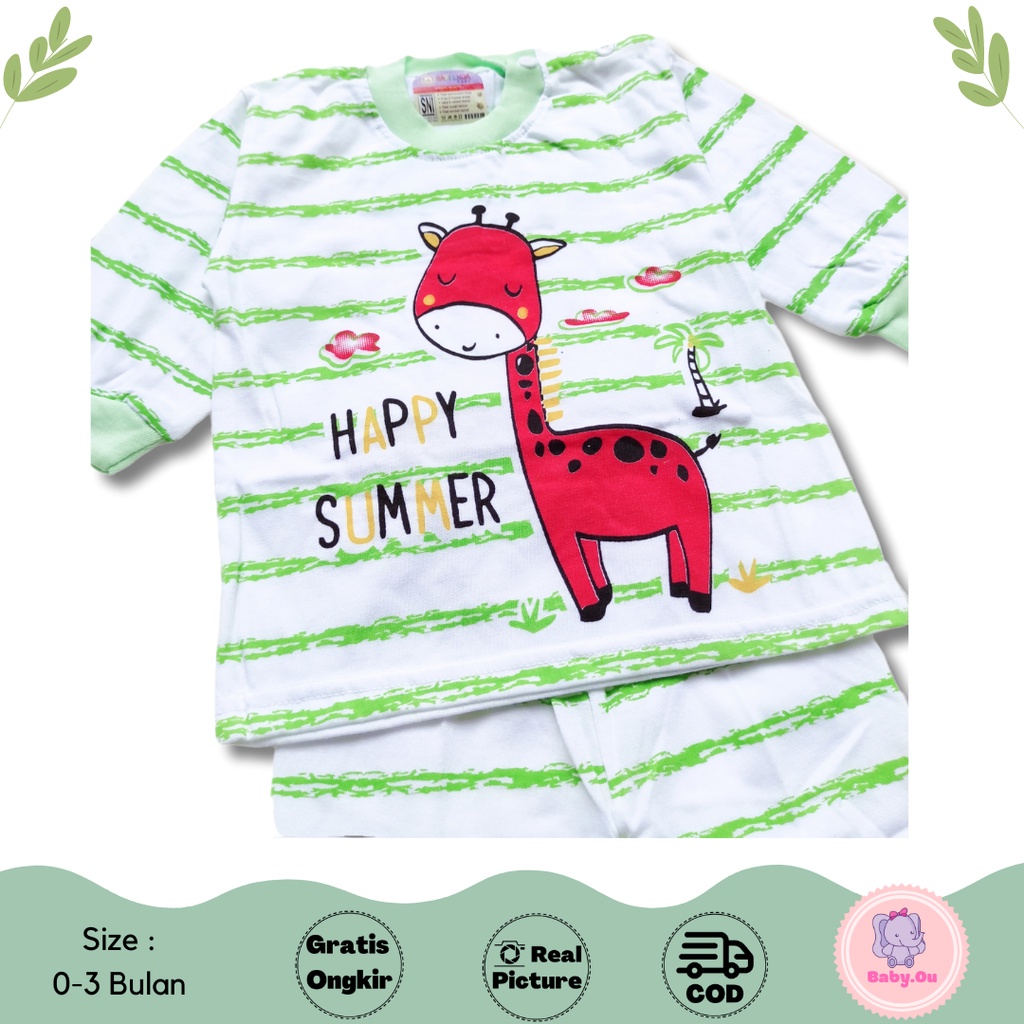 Setelan Baju Bayi Lengan Panjang Celana Panjang Motif Happy Summer / Setelan Piyama Bayi / Baju Bayi Panjang / Baju Tidur Bayi / Baby.ou_