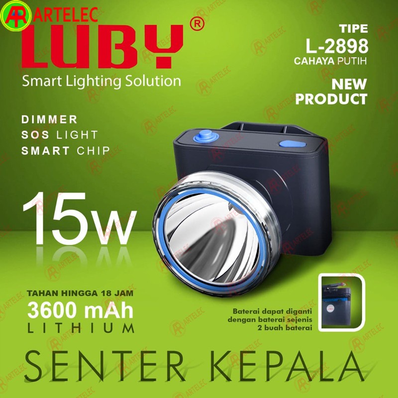 Senter Kepala Luby L 2898/ L-2898 15 WATT HeadLight cahaya putih (Bisa Bayar Tujuan)