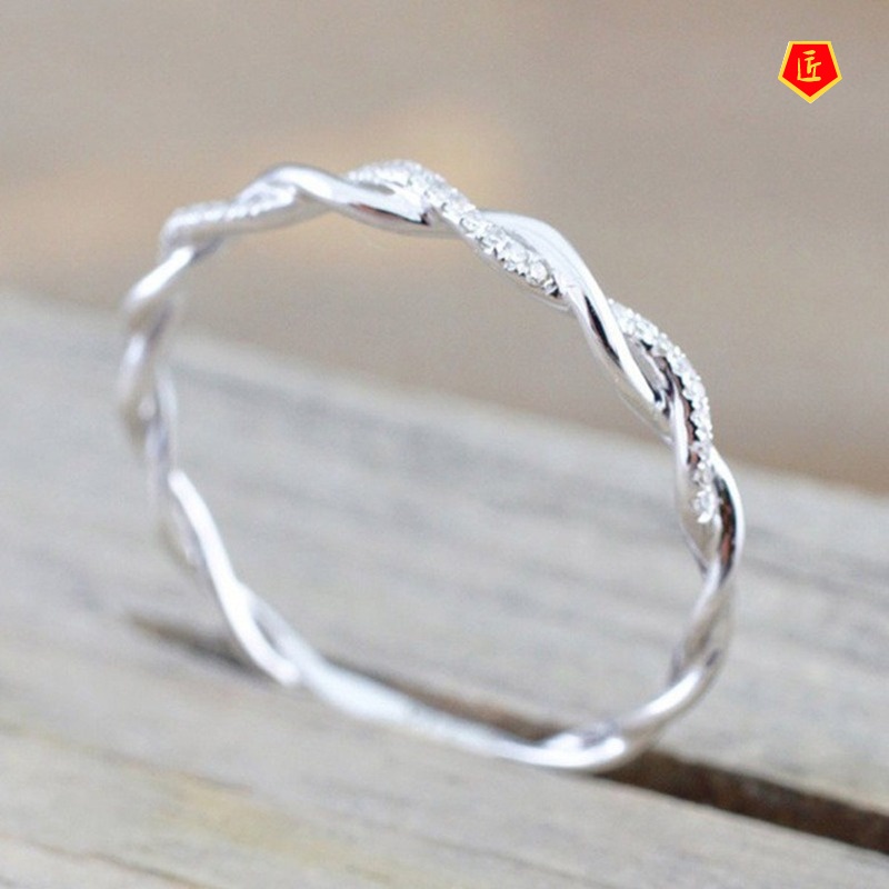 [Ready Stock]Twisted String Ring 18K Gold Micro Diamond Simple Personality