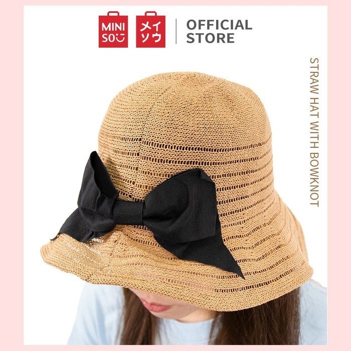MINISO Topi Pantai Musim Panas Untuk Wanita, Topi Lebar Berikat Simpul Limited