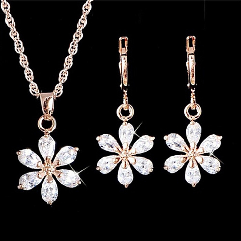 5026-4 Fashion Gold Plated Jewelry Set Rhinestone Flower Pendant Necklace Earrings Jewelry Set 5026-4