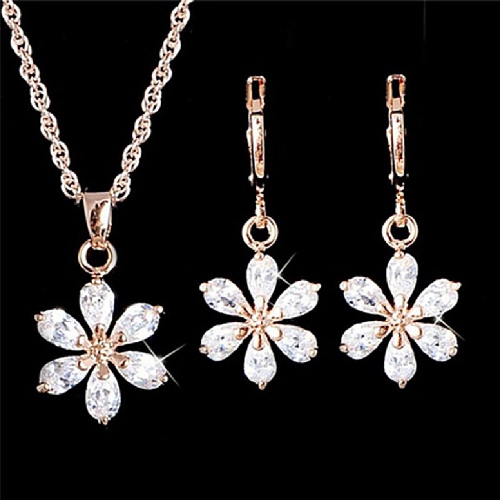 5026-4 Fashion Gold Plated Jewelry Set Rhinestone Flower Pendant Necklace Earrings Jewelry Set 5026-4