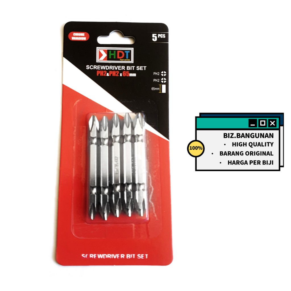 MATA OBENG ANGIN HDT PH2 X 65 (+) / MATA BOR OBENG PLUS SET ISI 5 PCS