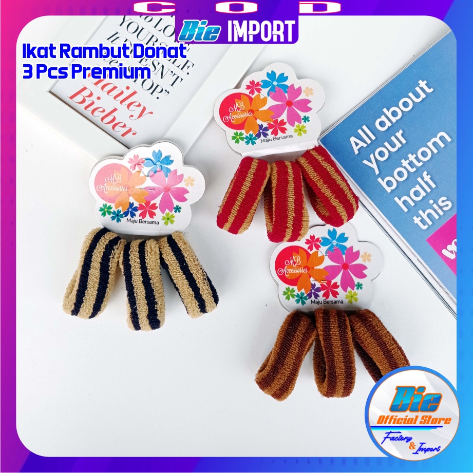 iisi 3 Pcs Ikat Rambut Donat Salur Size Besar Impor Best Seller