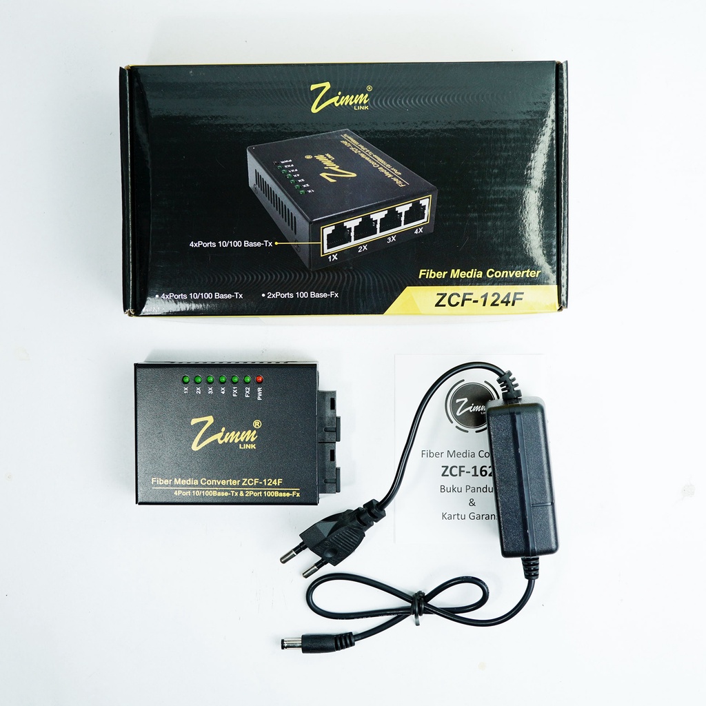 MEDIA CONVERTER ZIMMLINK ZIMM LINK ZCF-124F 2 FO TO 4LAN 100MBPS RESMI