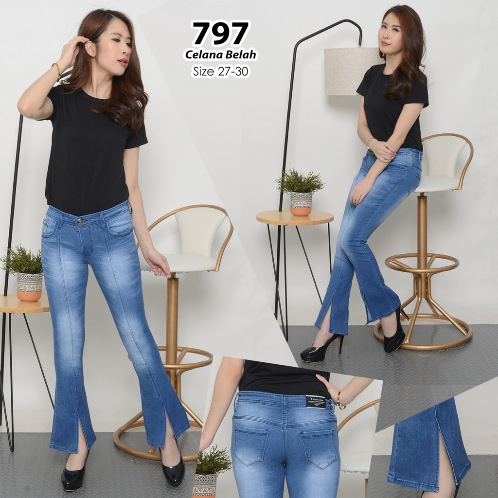 ( Size 27 - 36 ) MC girl Cutbray Jeans Belah Tengah Wanita / Celana Jeans Cutbray Garis Cewek / Cutbrei Tulang Denim  / Kaki Besar / Kaki Gede / Kaki Besar / Boot Cut