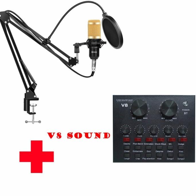 Paket mic condensor bm 800 full / bm800 full set soundcard v8 record .