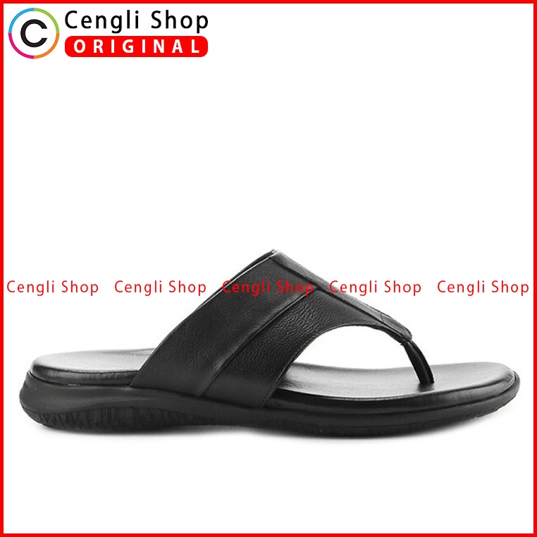 SANDAL KULIT OBERMAIN PRIA ORIGINAL JEPIT CASUAL BRANDED HITAM OM60