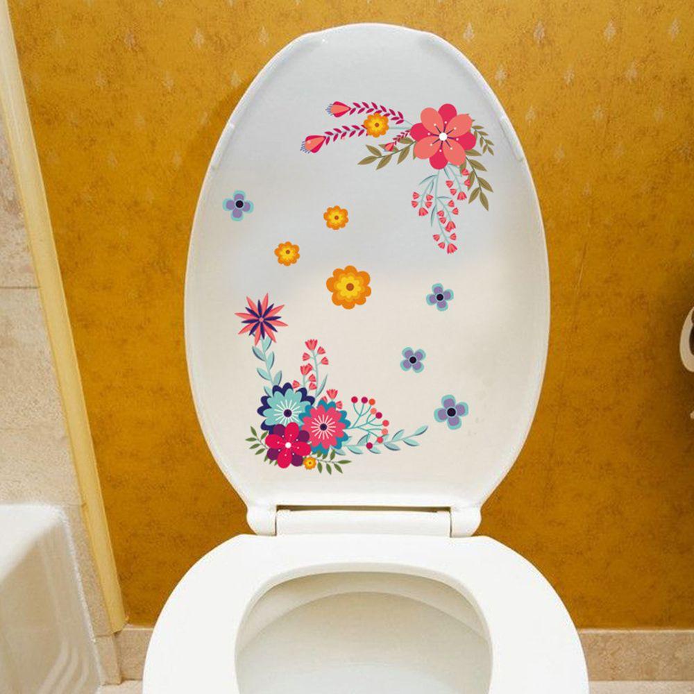 Wonder Floral Toilet Stiker Hadiah Kamar Mandi Ornamen Perekat Diri Dinding Mural