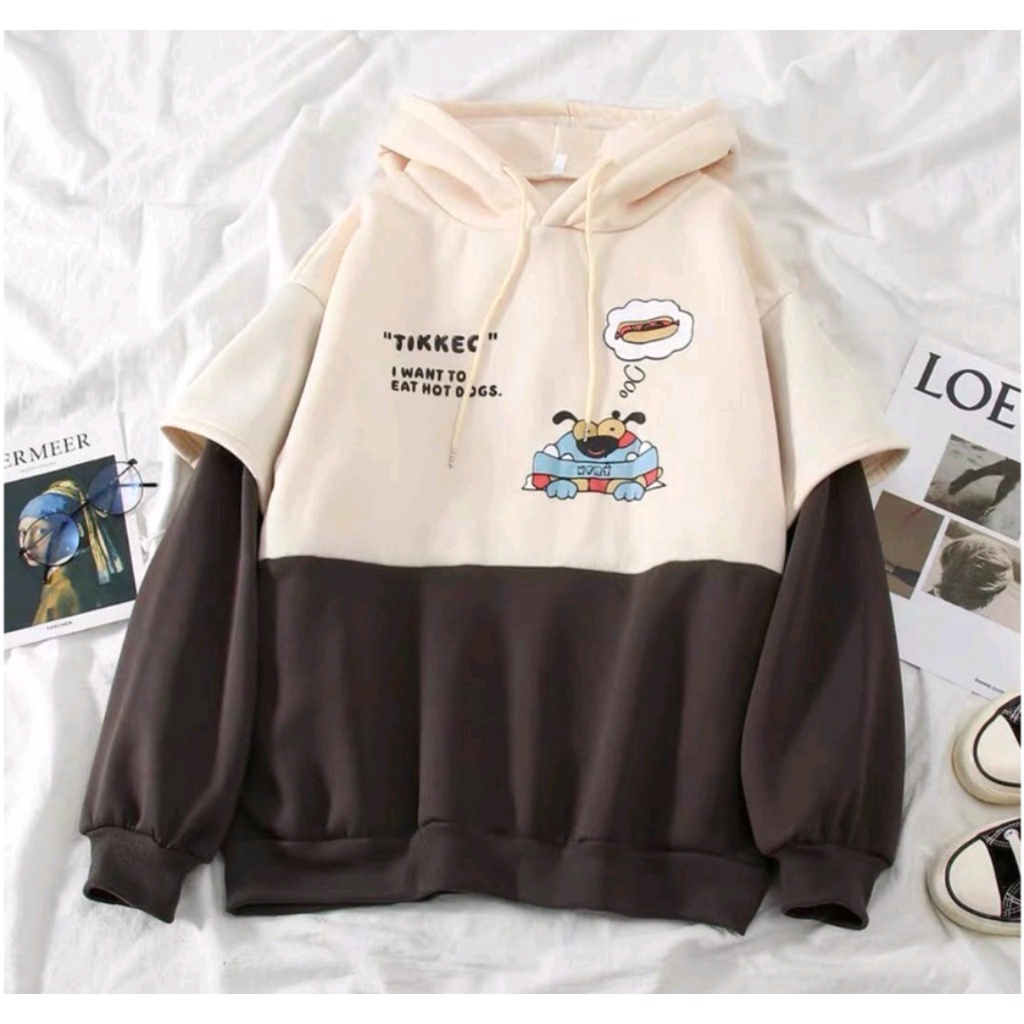 TIKKEO TWO COLOR HOODIE SWEATER HOODIE OVERSIZE WANITA