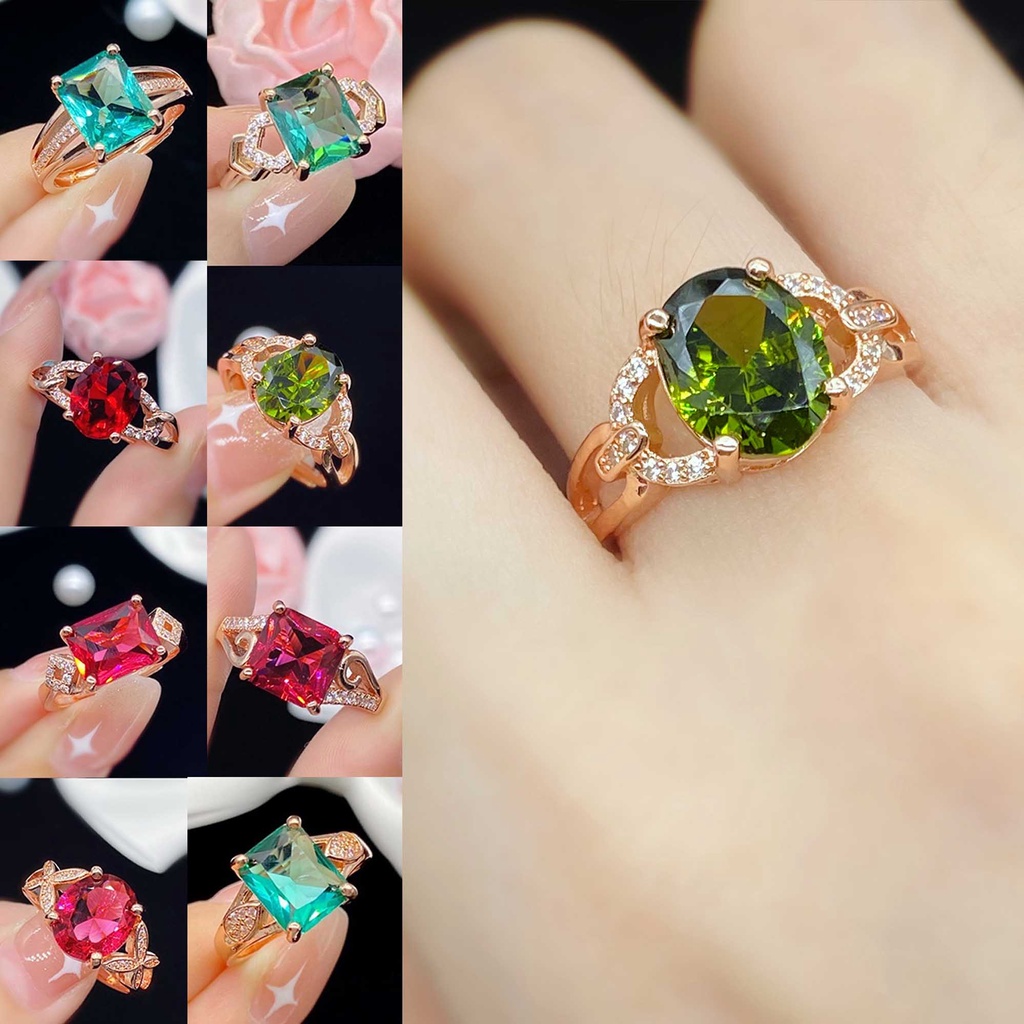 Cincin Kristal Berlian Ruby Emerald Bahan S925 Sterling Silver Warna Rose Gold Gaya Bohemia Untuk Wanita