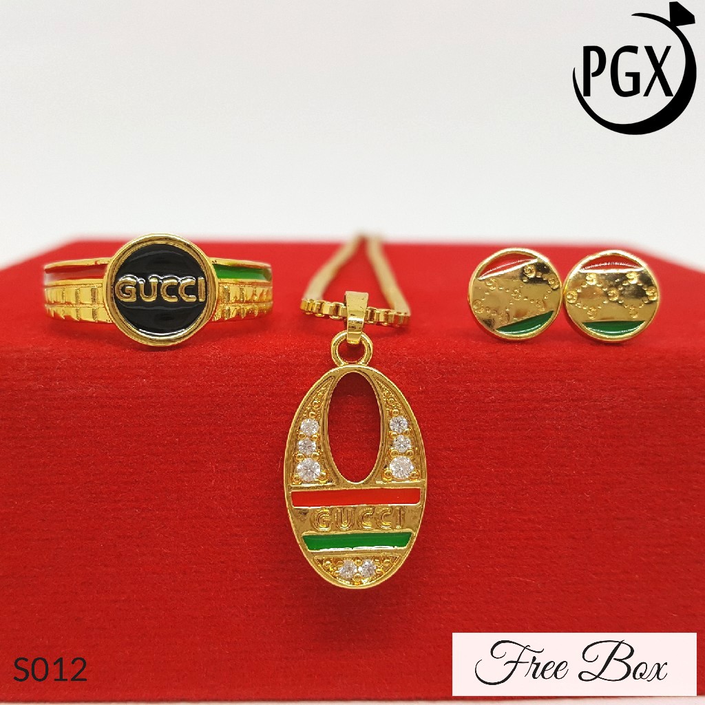 PGX Set Perhiasan Xuping Cincin Gelang Kalung Anting Lapis Emas - S012