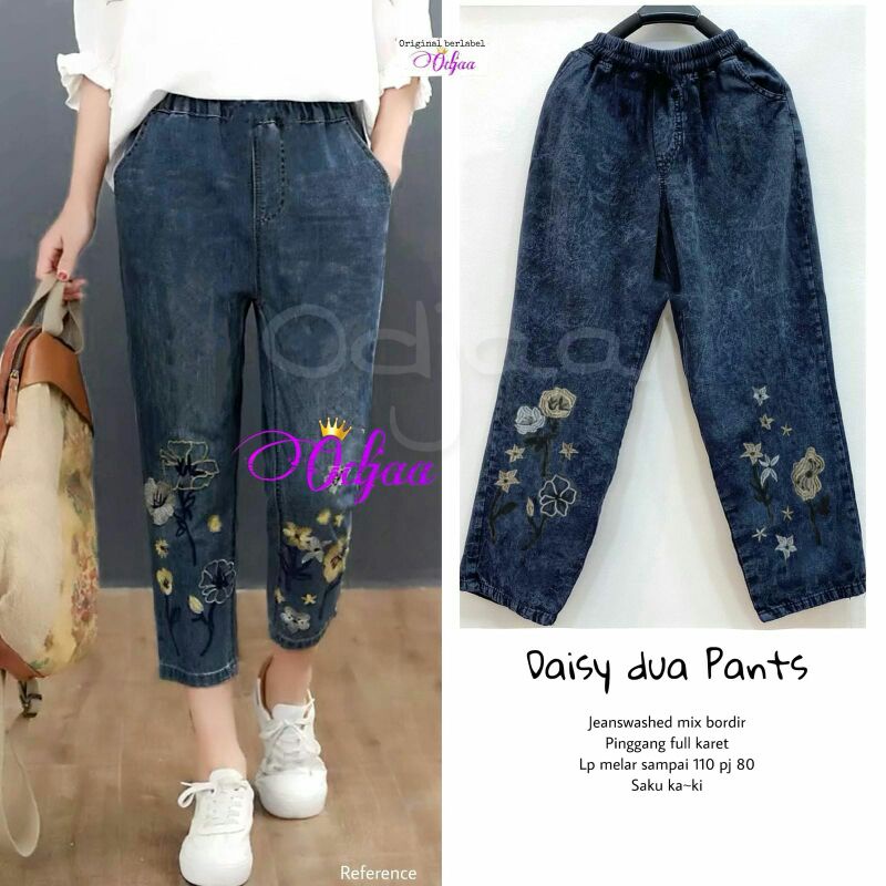 Daisy dua pants // celana jeans bordir // celana wanita bordir // baggy pants jeans bordir