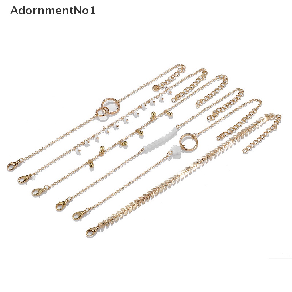 (AdornmentNo1) 6pcs / Set Gelang Tangan Rantai Gaya Boho Aksen Rumbai + Daun Untuk Perhiasan Wanita