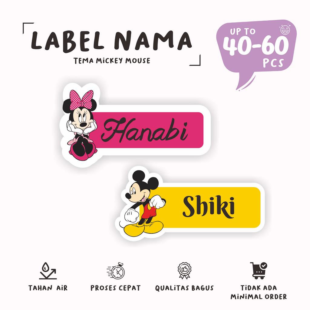 

(40 - 60 pcs)cetak stiker custom nama murah tema MICKEY MOUSE/stiker anti air murah