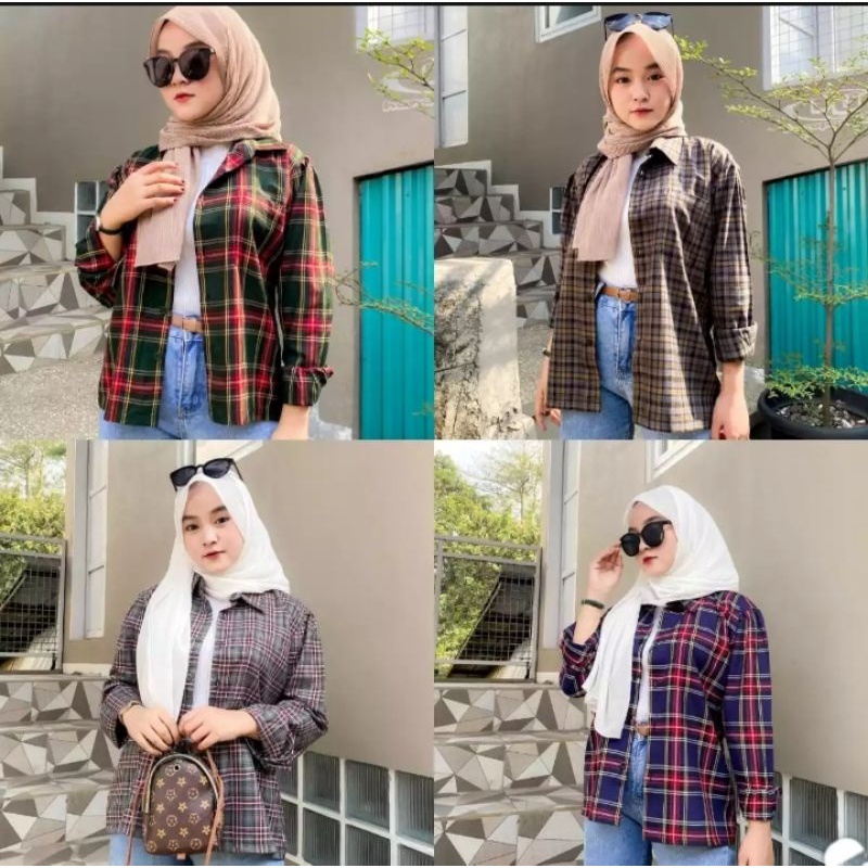 KEMEJA FLANEL KOTAK KOTAK KASUAL WANITA LENGAN PANJANG | ATASAN CEWEK | OUTER FLANEL
