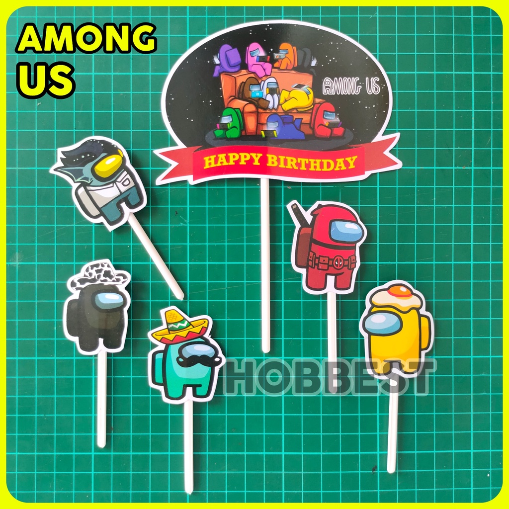 TOPPER CAKE KERTAS AMONG US Dekorasi Hiasan Kue Ultah Tusukan