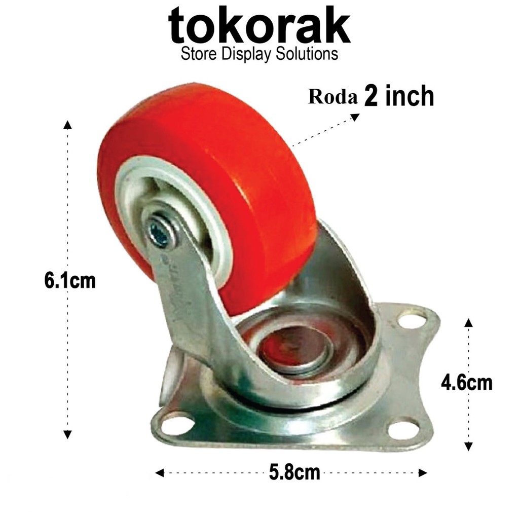 RODA 2&quot; PLAT HIDUP MERAH XANDER RODA CASTER KOPER RODA ETALASE