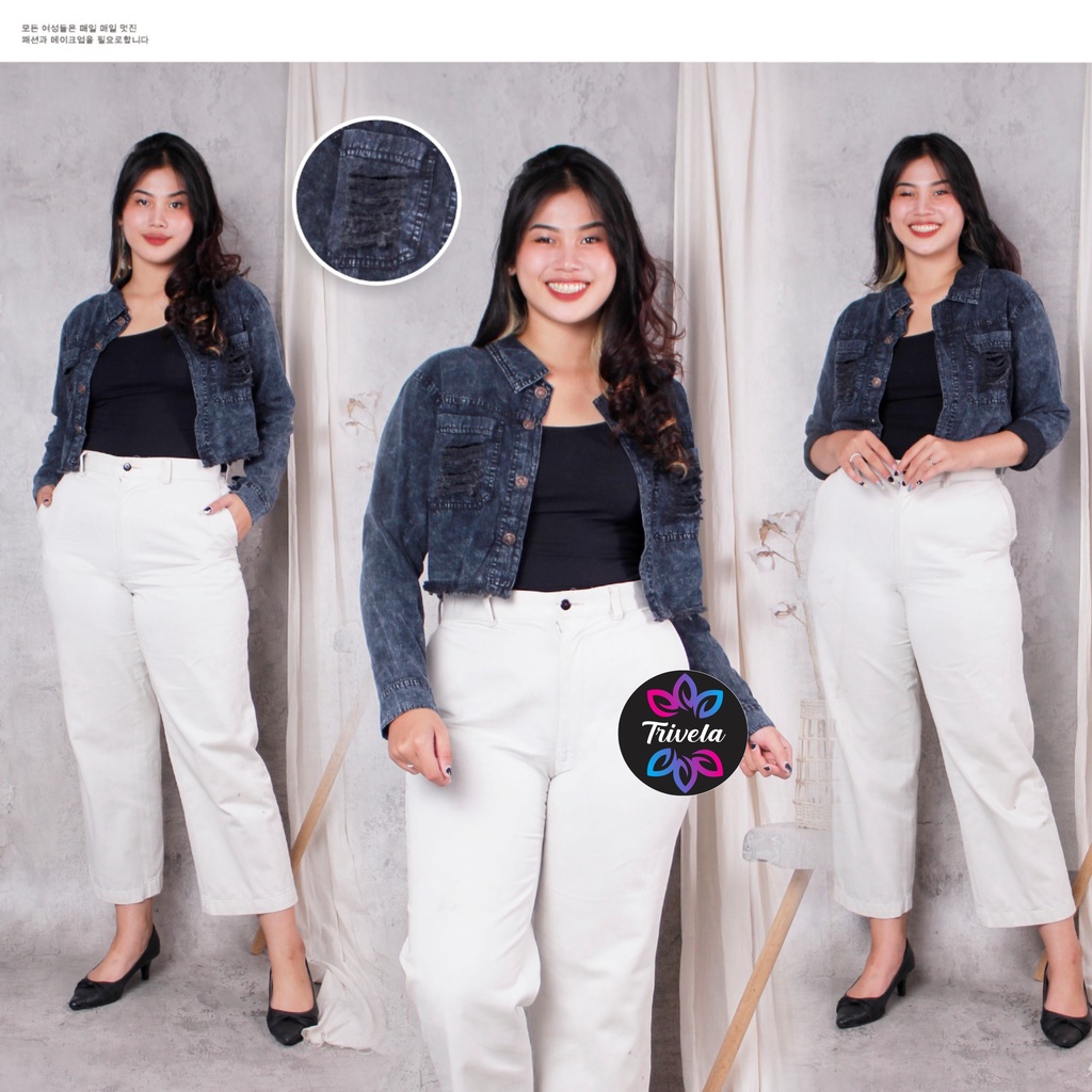 JAKET JEANS CROP SOBEK KANTONG JUMBO / JAKET JEANS XL / JAKET CANDY