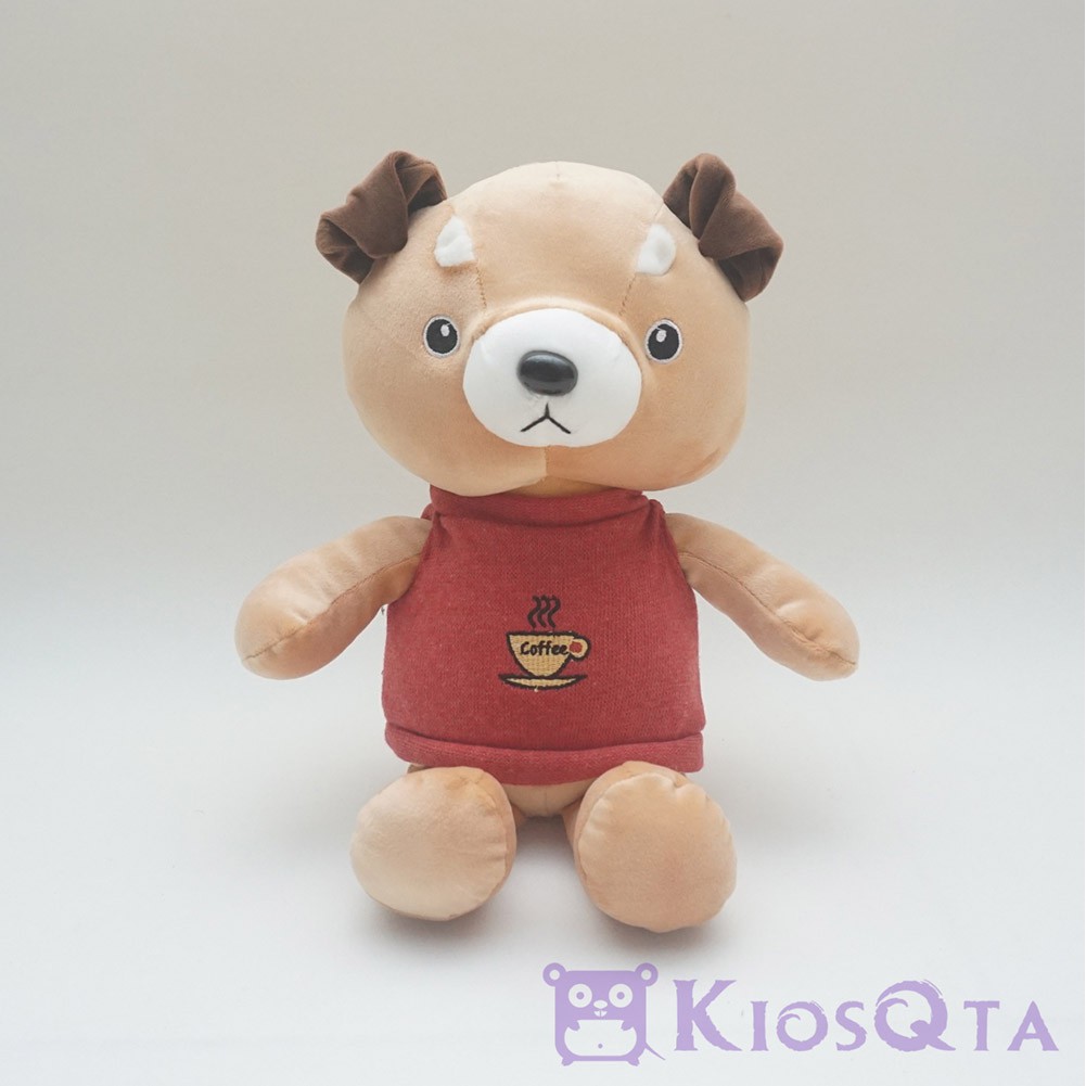 boneka anjing lucu coklat kaos rajut merah  maroon  gambar  