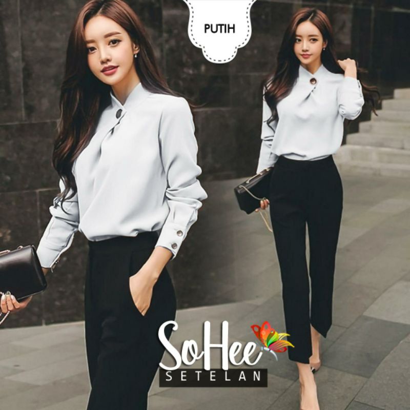 SET SOHEE FASHION PAKAIAN WANITA SETELAN ATASAN DAN CELANA BAHAN MOSCREPE JCHM