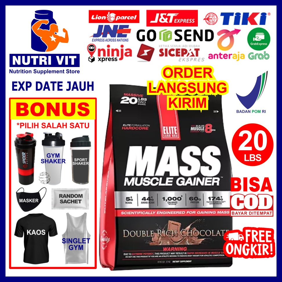 Elite Labs Mass Muscle Gainer 20 Lbs Susu Fitness Penambah Berat Badan Weight Gainer EliteLabs Mass 
