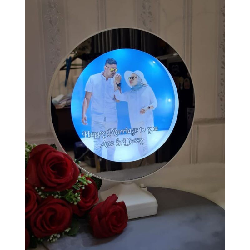 (bergaransi) MOONLIGHT CERMIN AJAIB  FOTO JAM MEJA LAMPU TIDUR CUSTOM KADO UNIK WISUDA WEDDING ULTAH