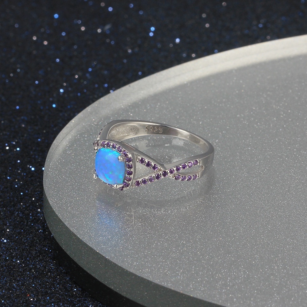 New Color Synthetic Opal Diamond Ring European and American Fashion Jewelry