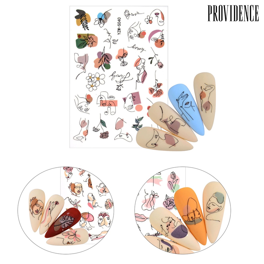 Providence 3pcs / Set Stiker Kuku 3d Motif Wajah Wanita Abstrak Tahan Lama Untuk Nail Art / Manicure