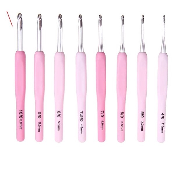 ALRAFAH - Hakpen (Alat/Jarum Rajut) Gagang Soft Pink 1 SET 9pc