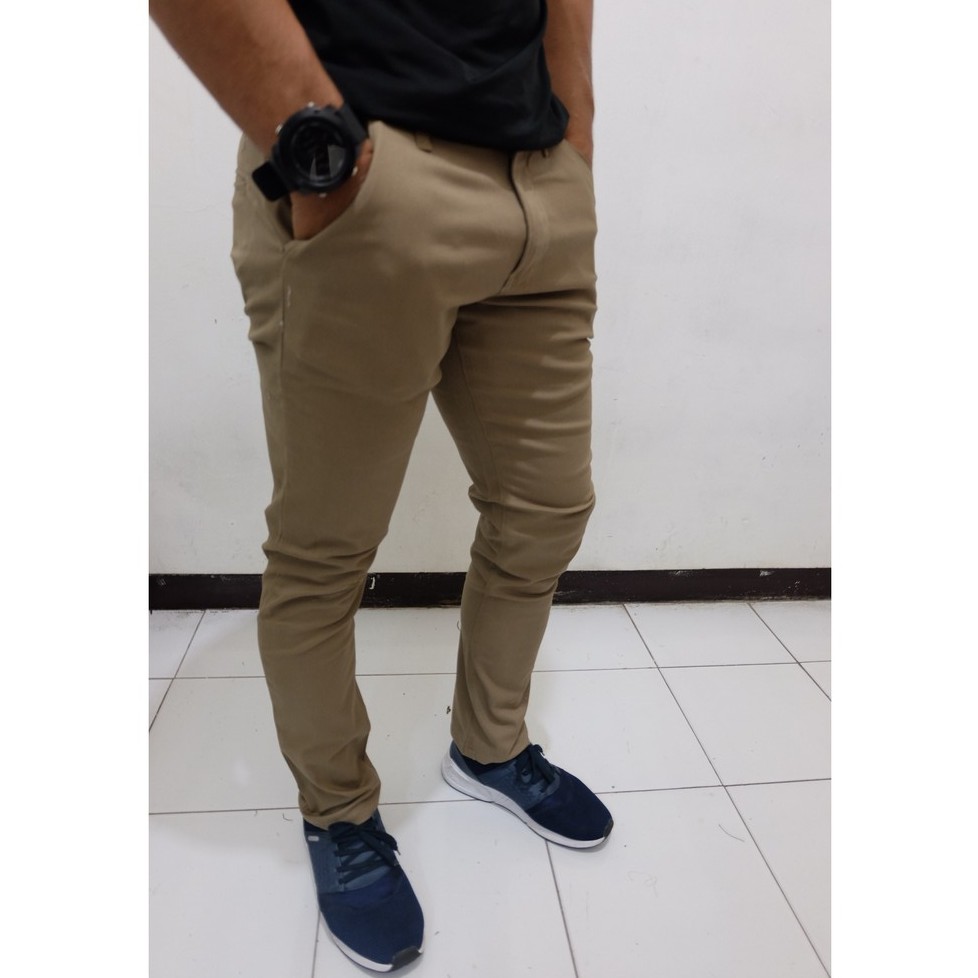 Celana Cino slimfit Chino Panjang Strecth Cattun Warna Mocca Gambar Realpick