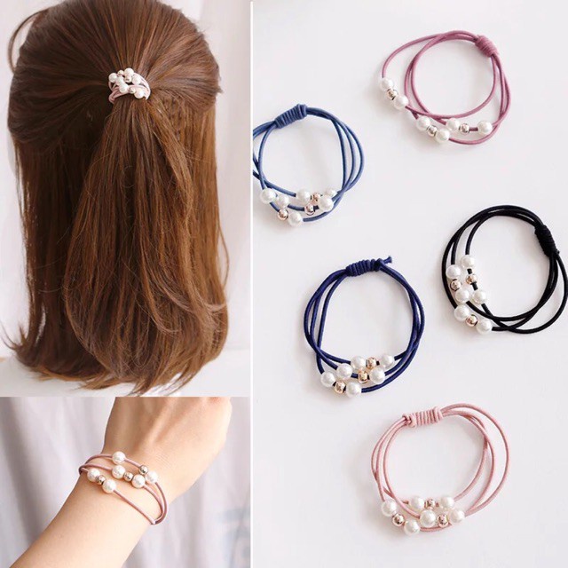 𝘈𝘉𝘎✰ Ikat rambut Mote / Ikat rambut mutiara / Kuncir gelang variasi mote / Ikat rambut korea mutiara multiguna aksesoris wanita / ikat rambut elastis 1215