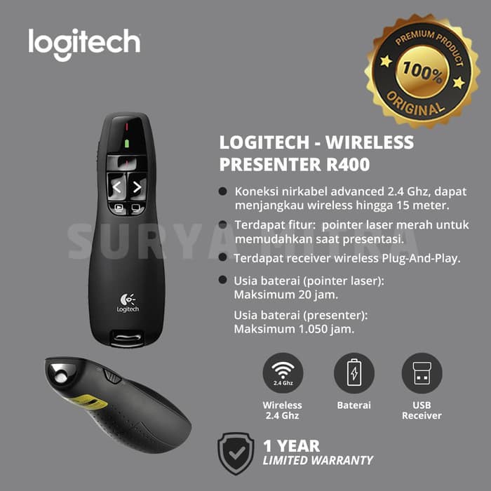 Laser Pointer Wireless Presenter Logitech R400 / R 400