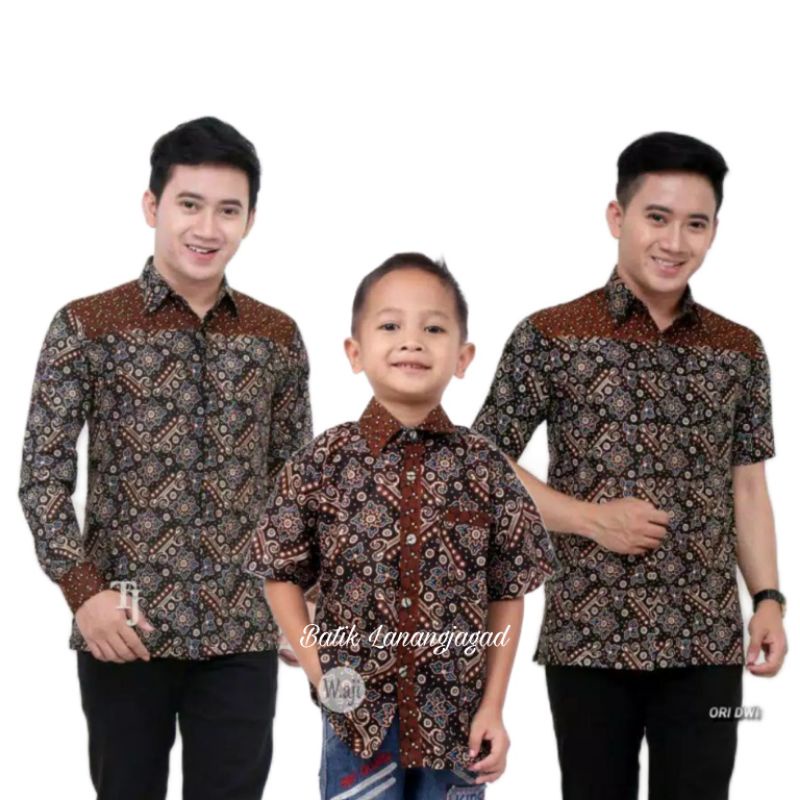 Batik Pria Couple Batik Ayah dan Anak Laki Laki Kemeja Batik Anak Cowok Motif Mataraman Soga