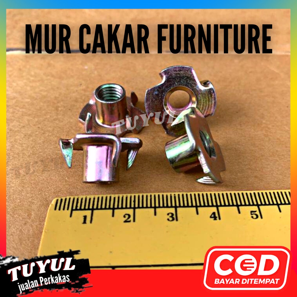 Baut Mur Furniture Tee Nut M6 Cakar Tanam Kayu T Nut