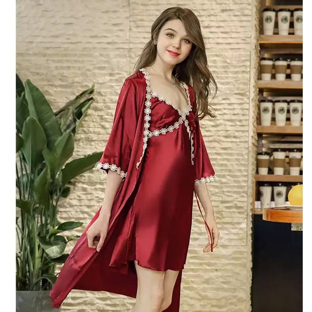 SET KIMONO 2IN1 SATIN IMPORT REALPICT / BEST SELLER KIMONO AMORA NEW