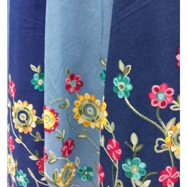 Kain jeans bordir motif pinggir