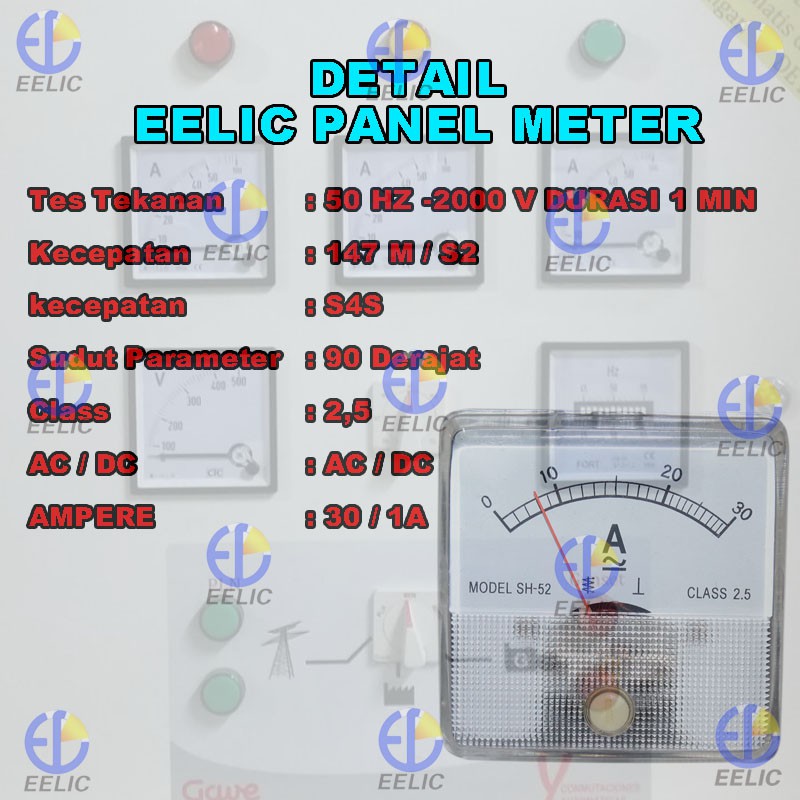 EELIC PAM-52 -A30-1 Panel AC/DC Ampere Meter Analog Program 52 Standart Internasional