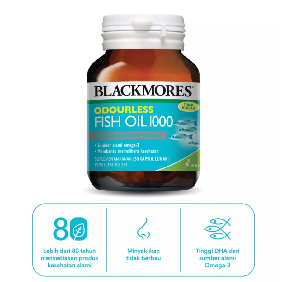 BLACKMORES FISH OIL 1000 MG ODOURLESS ISI 30 KAPSUL LUNAK SUMBER ALAMI OMEGA 3