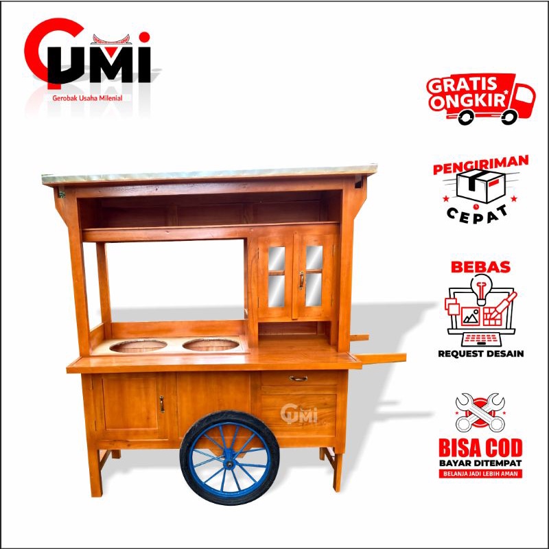 Gerobak Mie Ayam Bakso Minimalis 2 Lubang - Rombong Jualan Mie Ayam Bakso Minimalis | Grobak Mie Aya