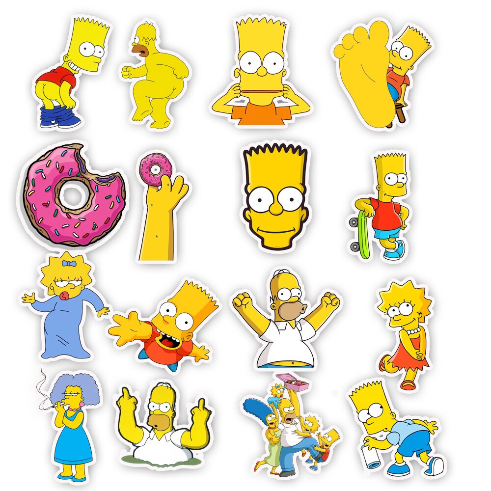 50Pcs/Lot Vinyl The Simpsons Stickers Anime Cartoon Sticker For Skateboard Luggage Laptop Guitar Fridge Phone Car Decal Stickers
