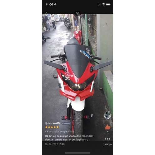 SPION WINGLET STEALTH MODEL RIZOMA F22 R ZX25R NINJA 250FI KARBU CBR R15 R25 NMAX NEW NMAX OLD UNIVERSAL SEMUA MOTOR SPION KAWASAKI ZX 10R / SPION WINGLET ZX25R / SPION FAIRING R25 R15 CBR250RR ZX636