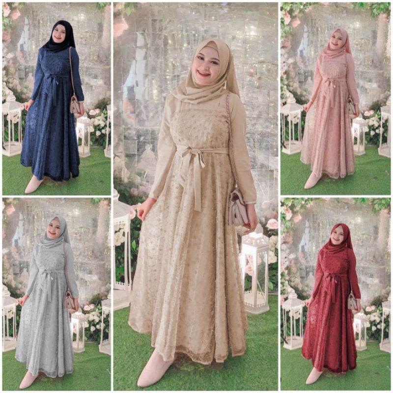 ALH - Baju Gamis Muslim Terbaru 2021 Model Baju Pesta Wanita kekinian gaun remaja Muslimah
