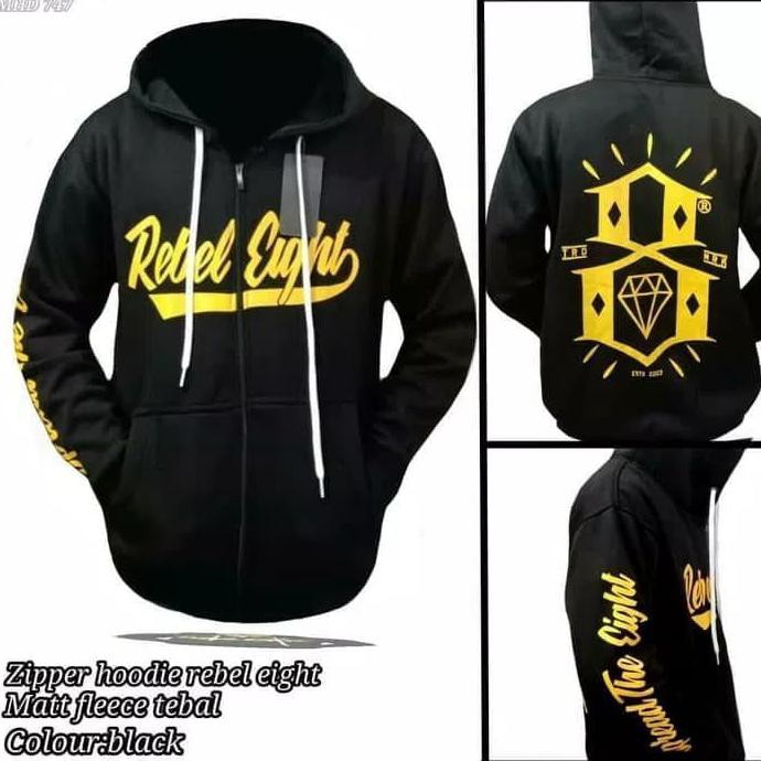 PROMO GROSIR JAKET SWEATER PRIA REBEL EIGHT HITAM HOODIE MURAH