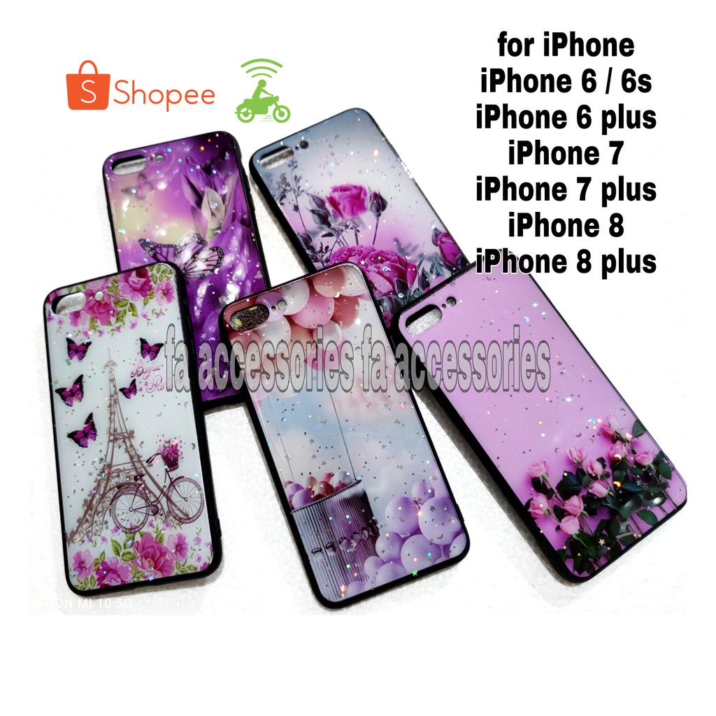 FA Soft case tpu casing bling iphone 6 6s 6g 7 8 6plus 7plus 8plus plus silicon hp flower butterfly