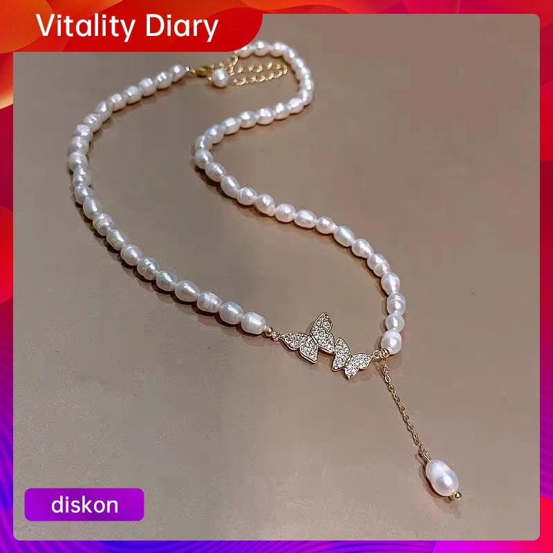 【COD❤️】Butterfly Zircon Pearl Pendant Fashion Temperamen Cahaya Mewah Kalung High-end VDY