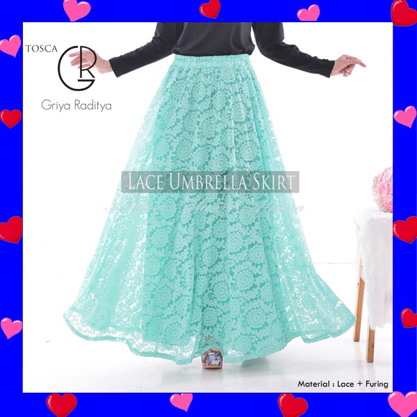 Rok Hitam Panjang Pesta Muslimah Lace Umbrella Skirt Rok Flare Rok Brukat Griyaraditya Almira