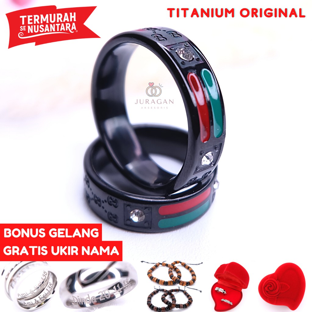 [UKIR NAMA + BOX HATI] Cincin Couple BUCIN Titanium M33 BONUS Gelang Couple