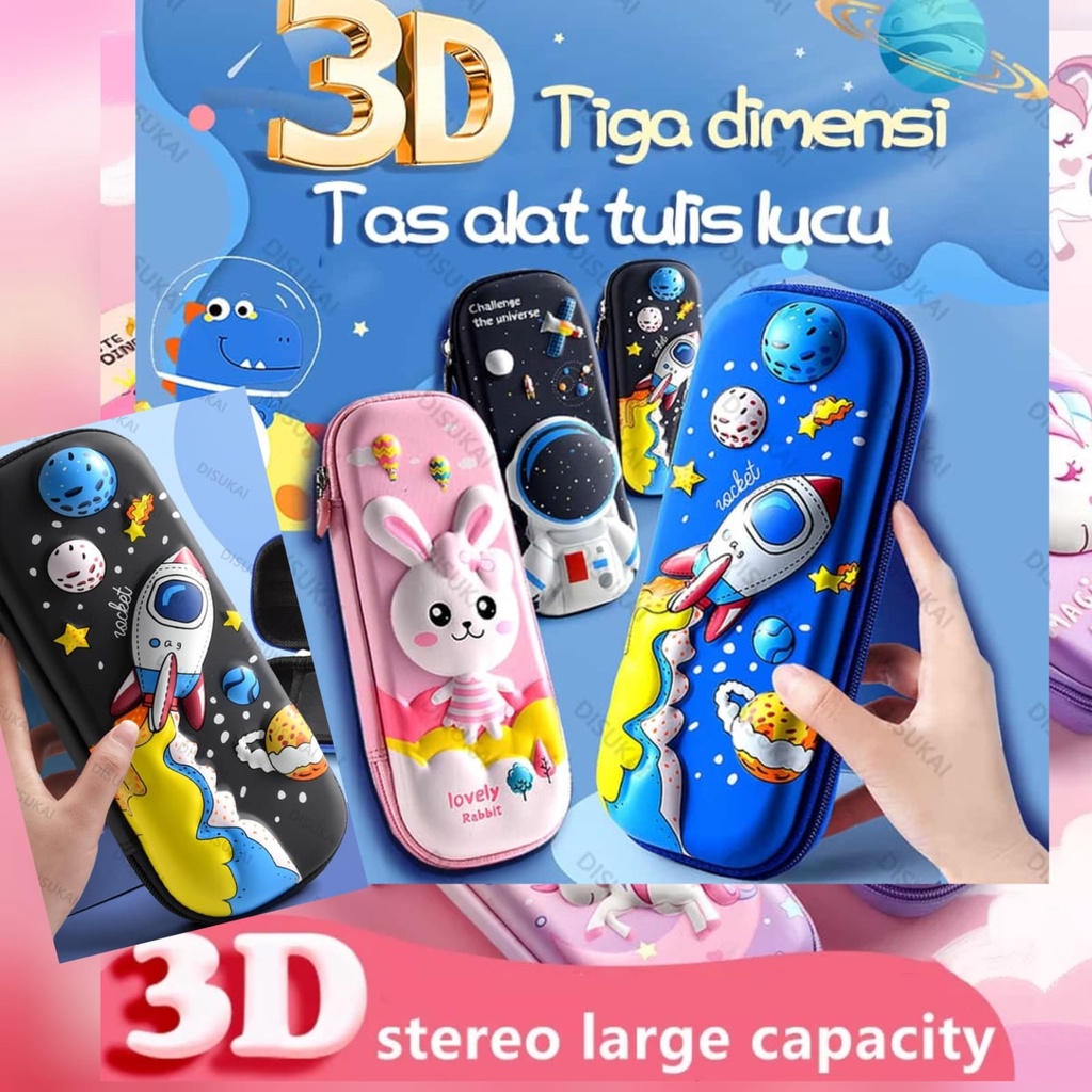 

Bellino - 3D Tempat Pensil Kotak Anak Kotak Pensil 3D Timbul Motif Kartun Lucu Koker Alat Tulis Sekolah Karakter Tempat Pulpen Resleting Import